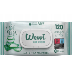 WEWI Chusteczki nawilżane Aloe Vera 120szt delikatne, bez alkoholu Aloes